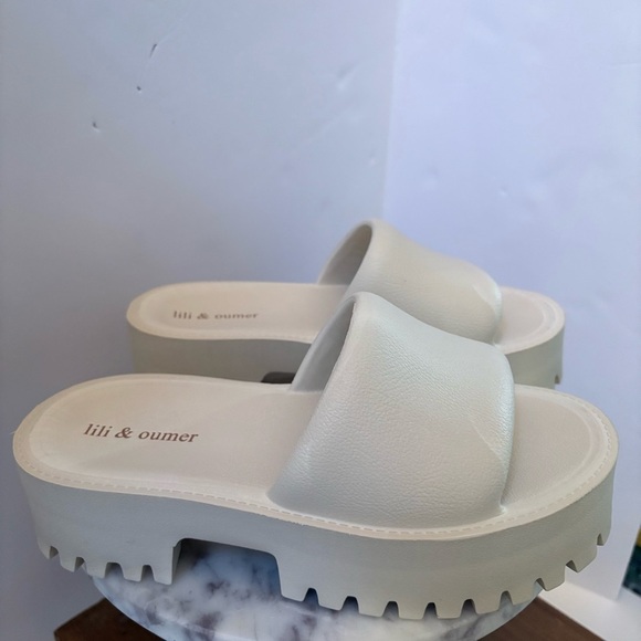 Lili & Oumer Beige Cream Platform Slide Sandals Women’s 11 EUR 42 Chunky Sole - Picture 2 of 16